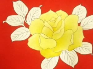 アンティーク　塩瀬　薔薇模様刺繍名古屋帯